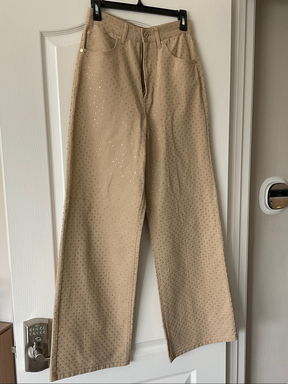Sandro Beige Wide-Leg Embellished Jeans